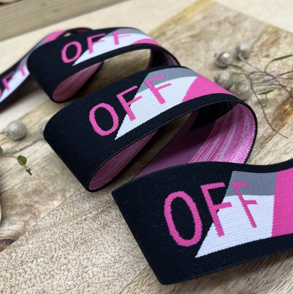 Резинка эластичная для пояса, черная с текстом, 4 см