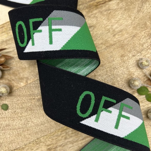 Резинка эластичная для пояса, черная с текстом, 4 см