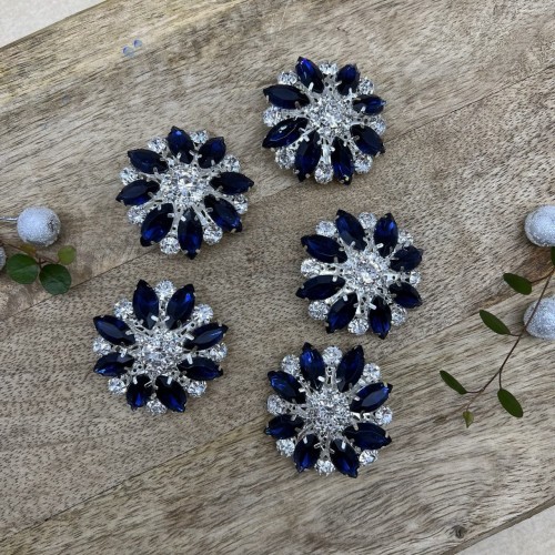 Пуговицы крупные декоративные с синими стразами, 40 мм