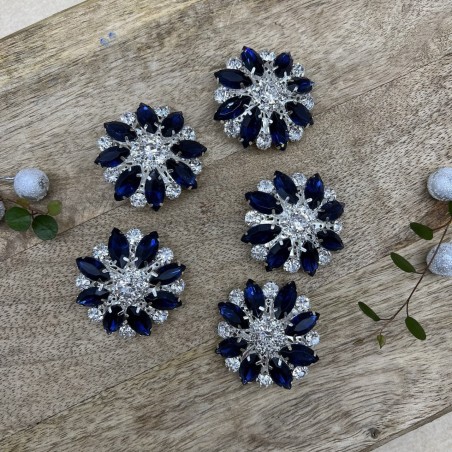 Пуговицы крупные декоративные с синими стразами, 40 мм