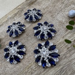 Пуговицы крупные декоративные с синими стразами, 40 мм