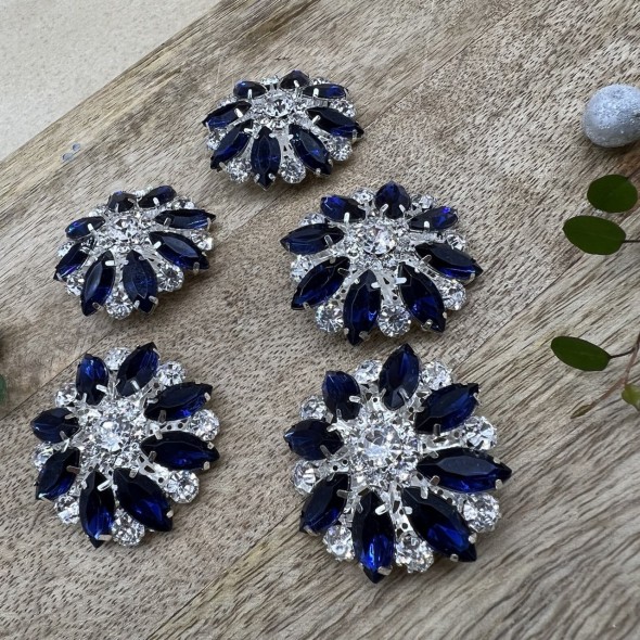 Пуговицы крупные декоративные с синими стразами, 40 мм