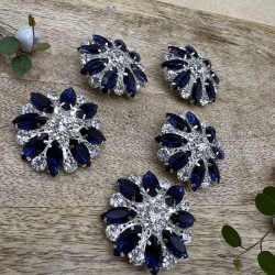 Пуговицы крупные декоративные с синими стразами, 40 мм