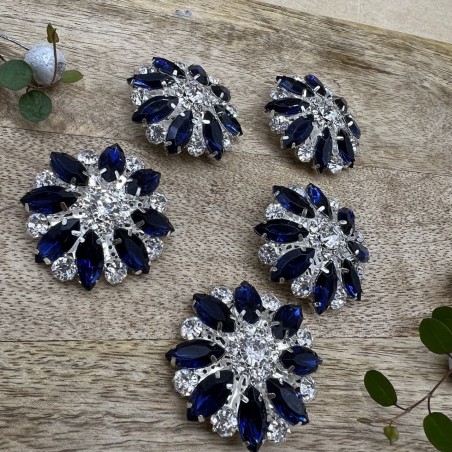 Пуговицы крупные декоративные с синими стразами, 40 мм