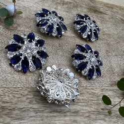 Пуговицы крупные декоративные с синими стразами, 40 мм