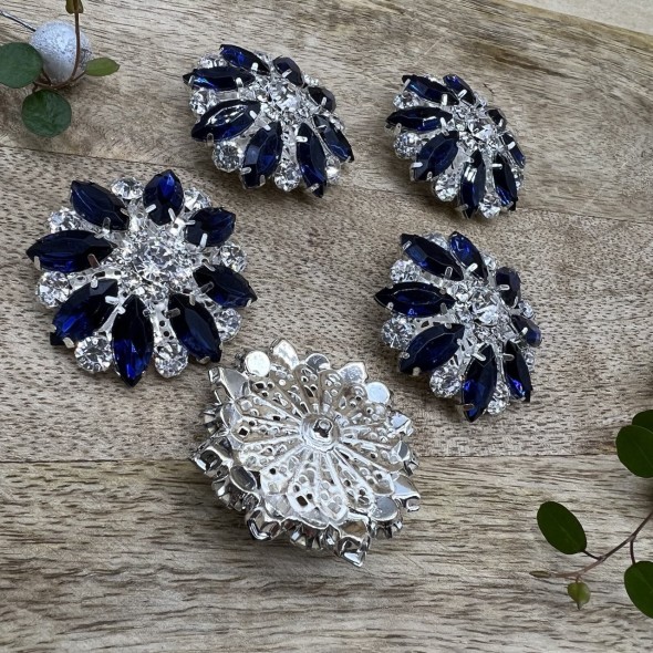 Пуговицы крупные декоративные с синими стразами, 40 мм