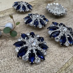 Пуговицы крупные декоративные с синими стразами, 40 мм