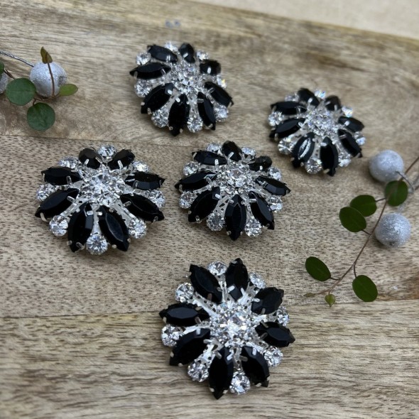 Пуговицы крупные декоративные с чёрными стразами, 40 мм