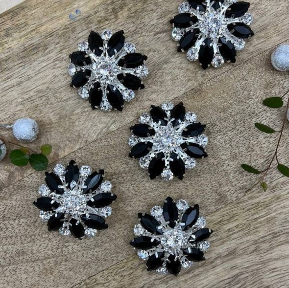 Пуговицы крупные декоративные с чёрными стразами, 40 мм