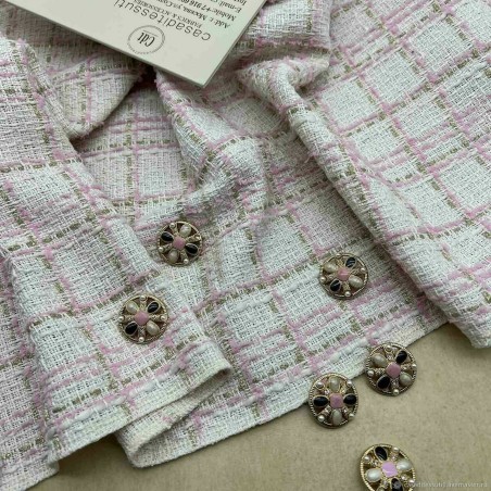 Ткань твид молочный в клетку