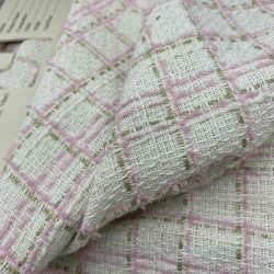 Ткань твид молочный в клетку