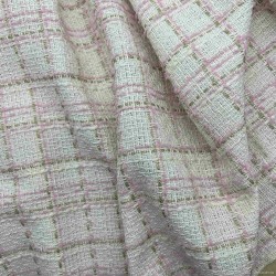 Ткань твид молочный в клетку