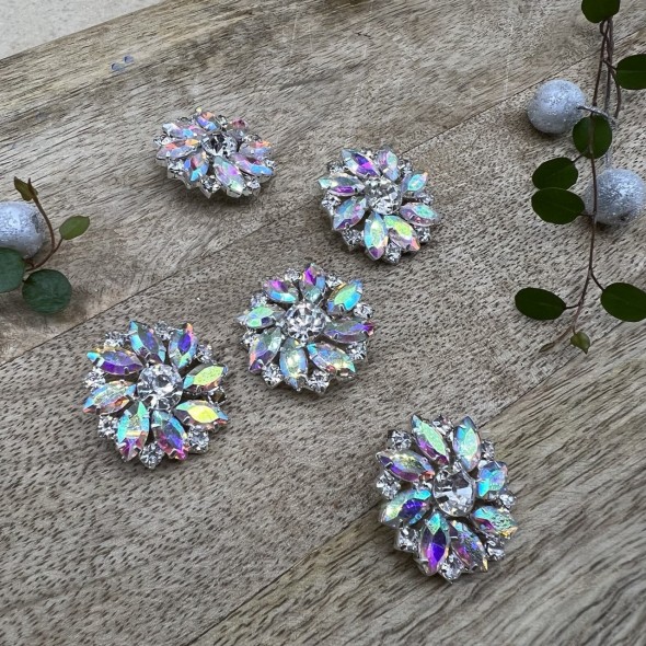 Пуговицы из серебристого металла со стразами хамелеон, 28 мм