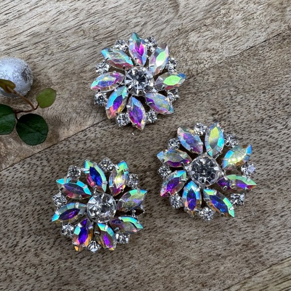 Пуговицы из серебристого металла со стразами хамелеон, 28 мм