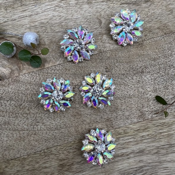 Пуговицы из серебристого металла со стразами хамелеон, 28 мм