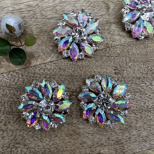 Пуговицы из серебристого металла со стразами хамелеон, 28 мм