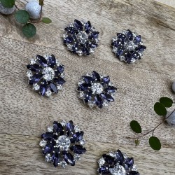 Пуговицы из серебристого металла со стразами темно-фиолетового цвета, 28 м