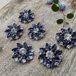 Пуговицы из серебристого металла со стразами темно-фиолетового цвета, 28 м