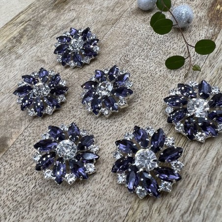 Пуговицы из серебристого металла со стразами темно-фиолетового цвета, 28 м