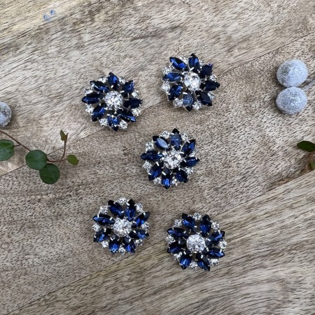 Пуговицы из серебристого металла со стразами синего цвета, 28 мм