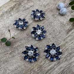 Пуговицы из серебристого металла со стразами синего цвета, 28 мм