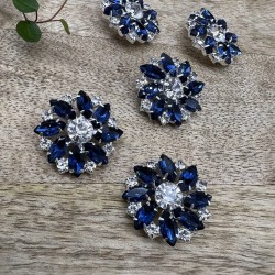 Пуговицы из серебристого металла со стразами синего цвета, 28 мм