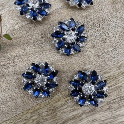 Пуговицы из серебристого металла со стразами синего цвета, 28 мм