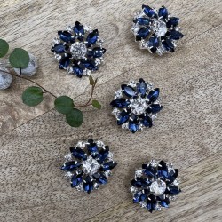 Пуговицы из серебристого металла со стразами синего цвета, 28 мм