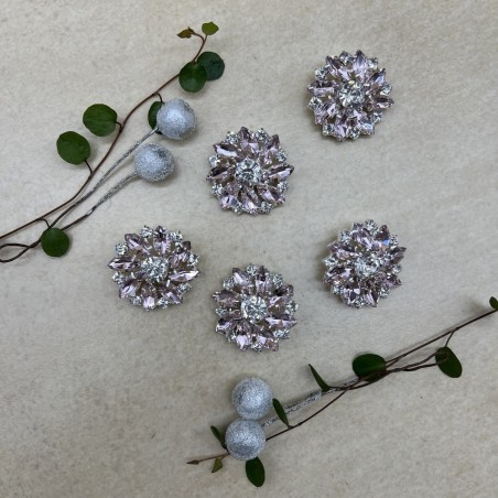 Пуговицы из серебристого металла со стразами розового цвета, 28 мм