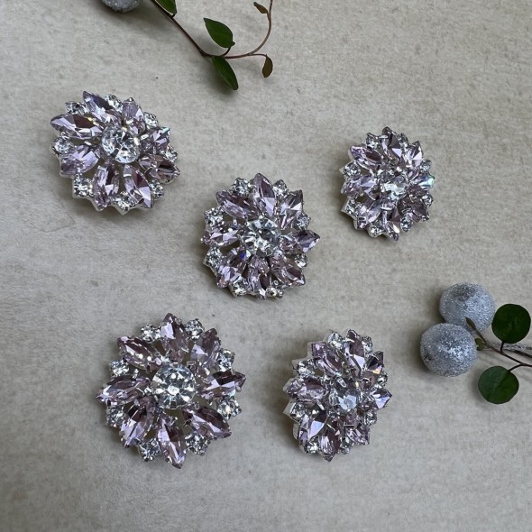 Пуговицы из серебристого металла со стразами розового цвета, 28 мм