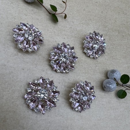 Пуговицы из серебристого металла со стразами розового цвета, 28 мм