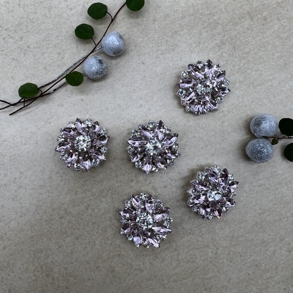 Пуговицы из серебристого металла со стразами розового цвета, 28 мм