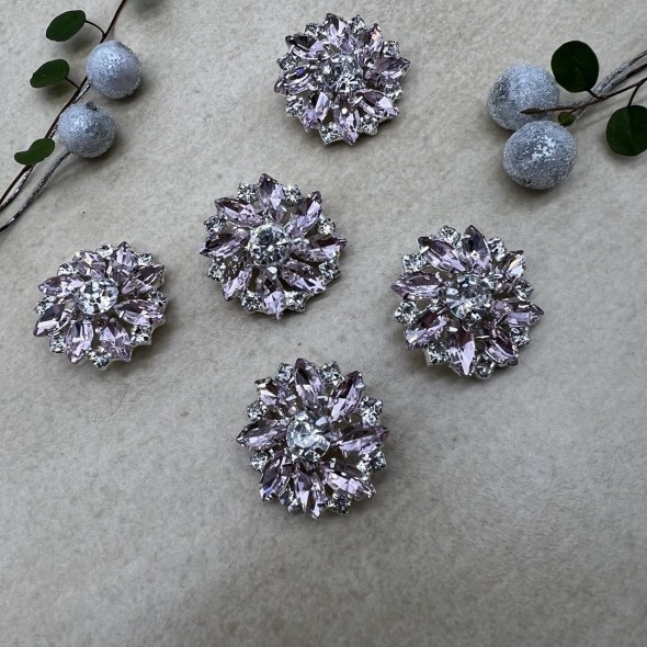 Пуговицы из серебристого металла со стразами розового цвета, 28 мм