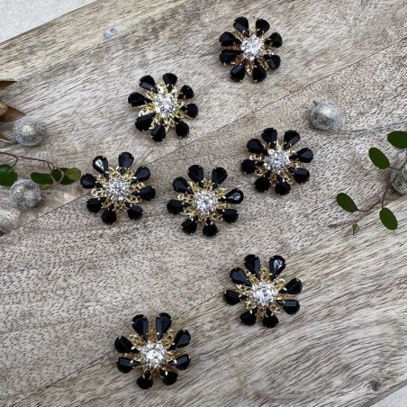 Пуговицы  золотистый метал со стразами чёрного цвета, 28 мм