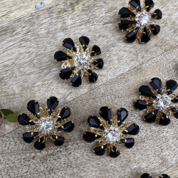 Пуговицы  золотистый метал со стразами чёрного цвета, 28 мм