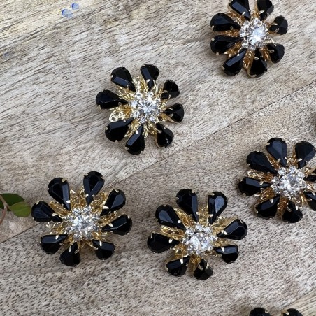 Пуговицы  золотистый метал со стразами чёрного цвета, 28 мм