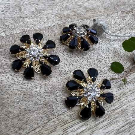 Пуговицы  золотистый метал со стразами чёрного цвета, 28 мм