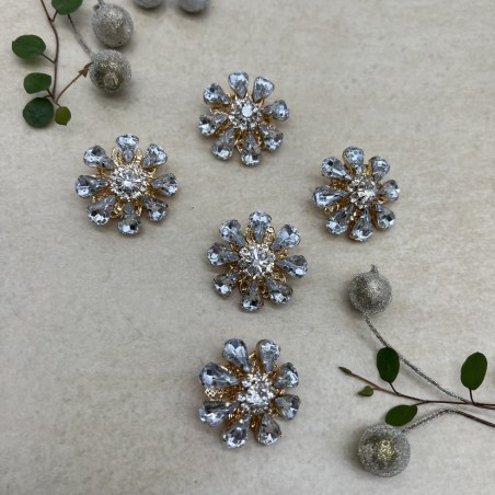 Пуговицы  золотистый металл со стразами цвета кристалл, 28 мм