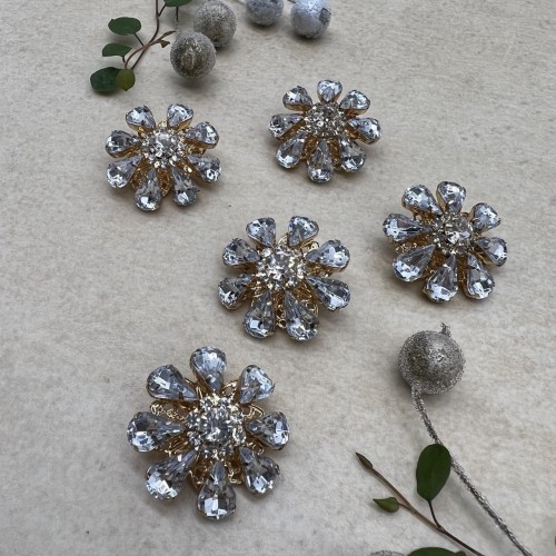 Пуговицы  золотистый металл со стразами цвета кристалл, 28 мм 2