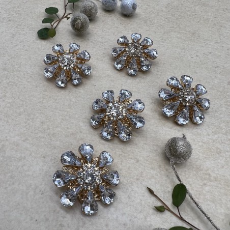 Пуговицы  золотистый металл со стразами цвета кристалл, 28 мм