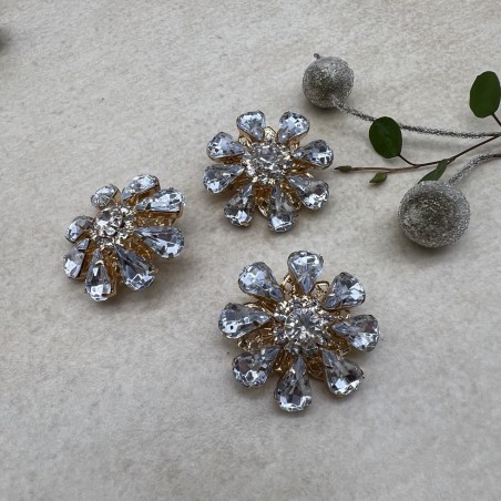 Пуговицы  золотистый металл со стразами цвета кристалл, 28 мм