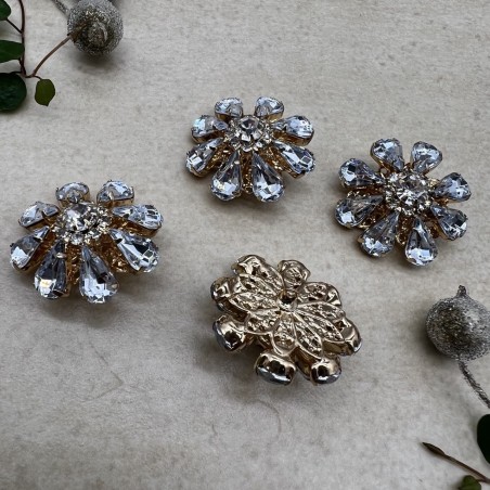 Пуговицы  золотистый металл со стразами цвета кристалл, 28 мм