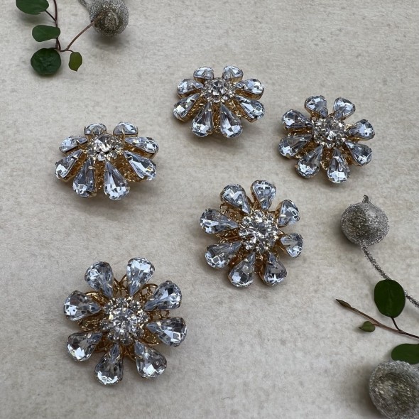 Пуговицы  золотистый металл со стразами цвета кристалл, 28 мм