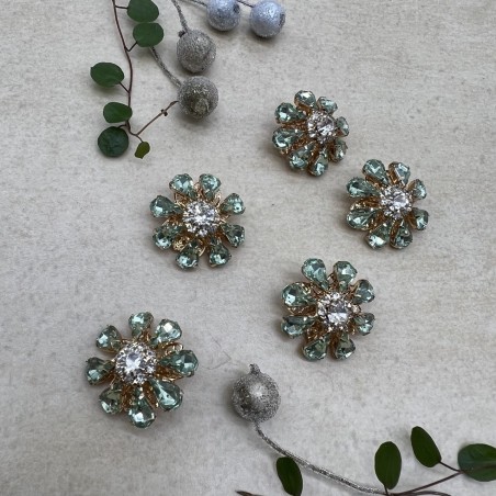 Пуговицы  золотистый металл со стразами нежно-зелёного цвета, 28 мм