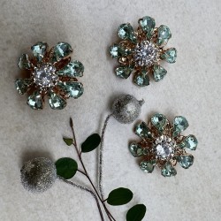 Пуговицы  золотистый металл со стразами нежно-зелёного цвета, 28 мм