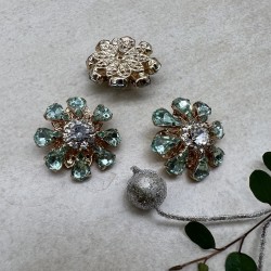 Пуговицы  золотистый металл со стразами нежно-зелёного цвета, 28 мм