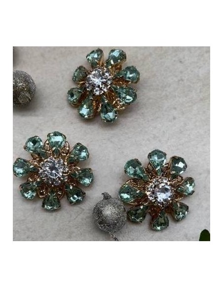 Пуговицы  золотистый металл со стразами нежно-зелёного цвета, 28 мм