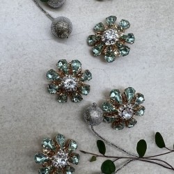 Пуговицы  золотистый металл со стразами нежно-зелёного цвета, 28 мм