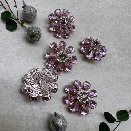 Пуговицы  золотистый металл со стразами нежно-розового  цвета, 28 мм