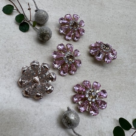 Пуговицы  золотистый металл со стразами нежно-розового  цвета, 28 мм